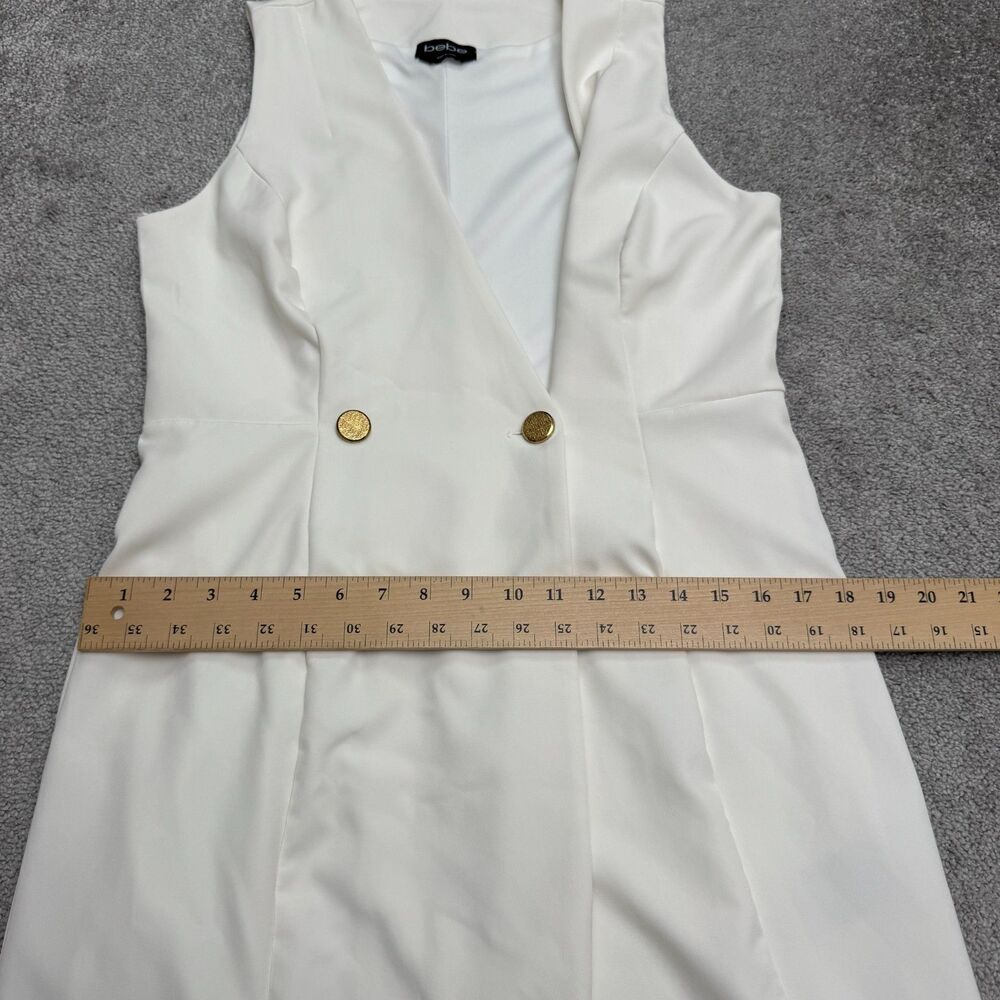 BeBe Asymmetrical Vest Mini Dress Womens Small Ivory Gold Button Sleeveless - Picture 15 of 16